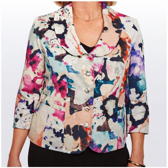 Maggie Boutique Jackets & Blazers - Maggie Boutique Colorful Abstract Crop Jacket Blazer 3/4 Sleeve Size 6P EUC